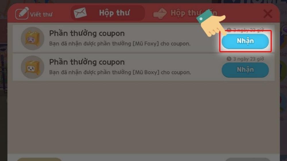 Quay lại giao diện chính mở chiếc điện thoại như bước đầu rồi chọn Hộp thư để nhận quà.