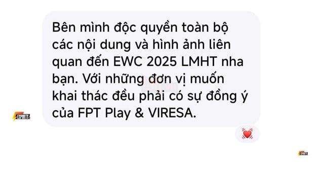 FPT Play khẳng định sở hữu độc quyền toàn bộ nội dung, hình ảnh liên quan đến EWC 2025