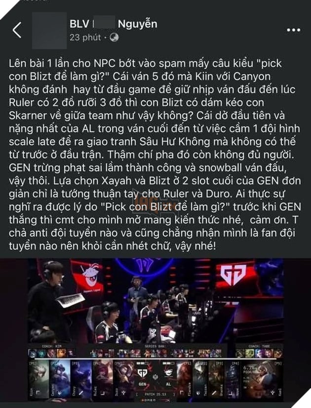 LMHT: Một BLV VCS có lời lẽ không đúng về Gen.G và khiến cộng đồng không khỏi phẫn nộ