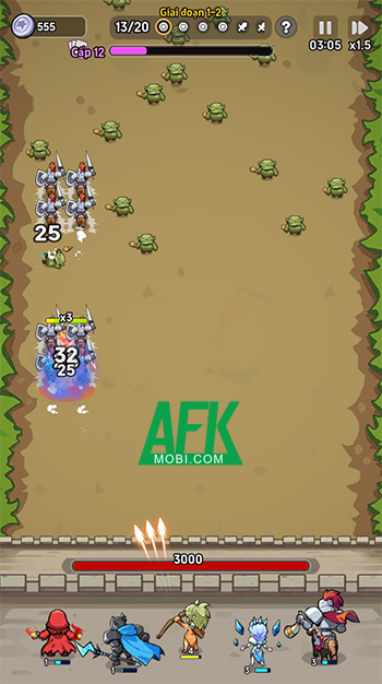 Bảo vệ bức tường của lâu đài trước các đợt kẻ thù trong game Castle Defenders Clash 3