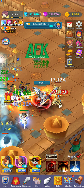 Idle Leo cho người chơi cùng đội anh hùng của mình tiêu diệt bọn quái vật để cày cuốc 0