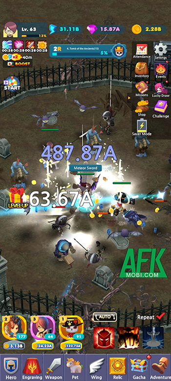 Idle Leo cho người chơi cùng đội anh hùng của mình tiêu diệt bọn quái vật để cày cuốc 1