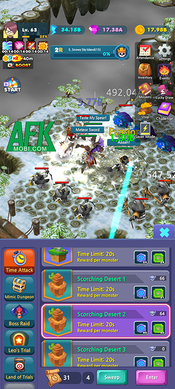 Idle Leo cho người chơi cùng đội anh hùng của mình tiêu diệt bọn quái vật để cày cuốc 2