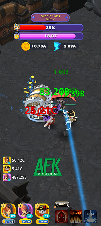 Idle Leo cho người chơi cùng đội anh hùng của mình tiêu diệt bọn quái vật để cày cuốc 3