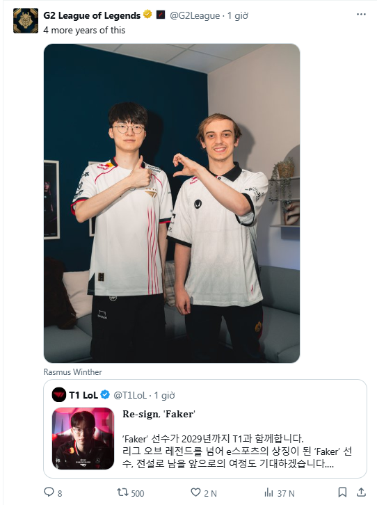 T1 bất ngờ thông báo gia hạn Faker, cộng đồng LMHT bùng nổ nhiều cảm xúc- Ảnh 4. T1 bất ngờ thông báo gia hạn Faker, cộng đồng LMHT bùng nổ nhiều cảm xúc- Ảnh 4.