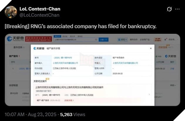 LMHT: PSG Talon Bat Ngo Dua Ra Thong Bao No Thuong Cua Tuyen Thu Sau Su Viec Tu CEO 5 RNG nộp đơn phá sản, trước khi có tin được mua lại