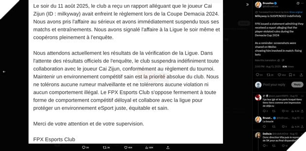 Thông báo đình chỉ thi đấu của Milkyway từ FPX