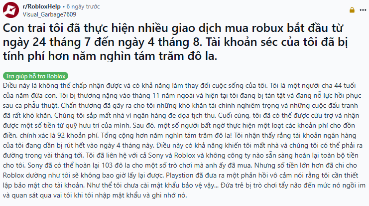 Báo thủ trộm gần 200 triệu của bố, nạp tiền Roblox khiến cả nhà có nguy cơ Báo thủ trộm gần 200 triệu của bố, nạp tiền Roblox khiến cả nhà có nguy cơ