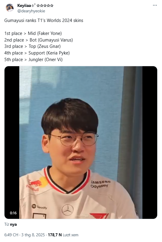 Gumayusi chia sẻ về skin CKTG T1 nhưng làm dấy lên thắc mắc mới- Ảnh 2. Gumayusi chia sẻ về skin CKTG T1 nhưng làm dấy lên thắc mắc mới- Ảnh 2.